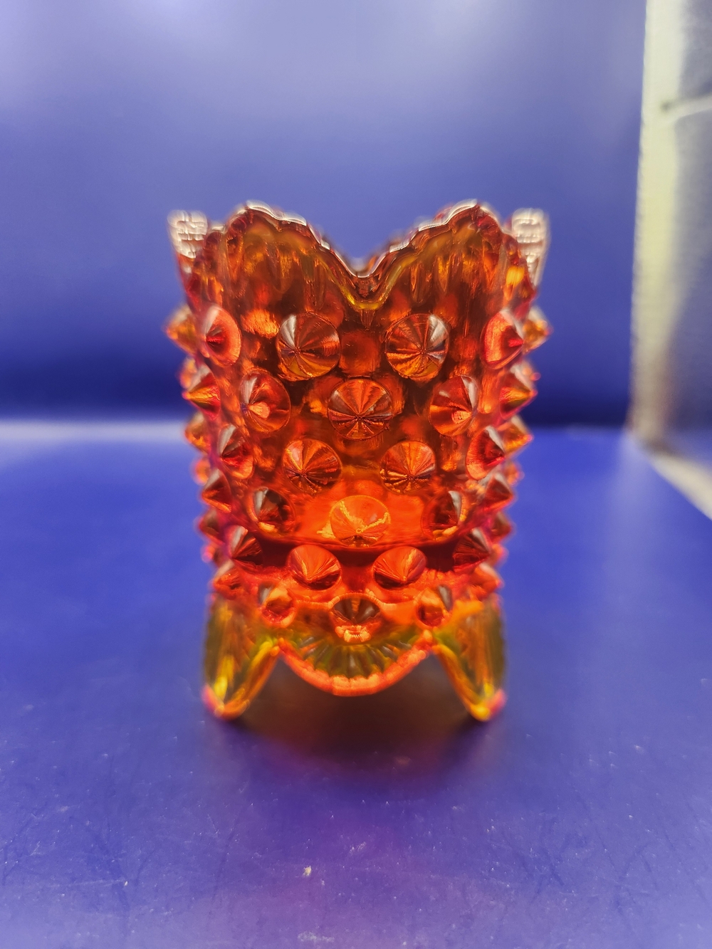 Fenton Amberina Hobnail Glass Toothpick Holder, Glows